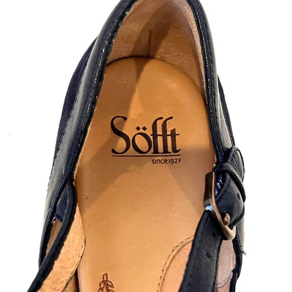 Sofft Navy Blue Suede Mary Janes Size 10 Leather Small Heel Ankle Strap - Picture 5 of 10